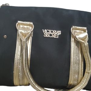 Victoria's Secret Black/Gold-tone Fabric Handbag/Cosmetic Bag, purse